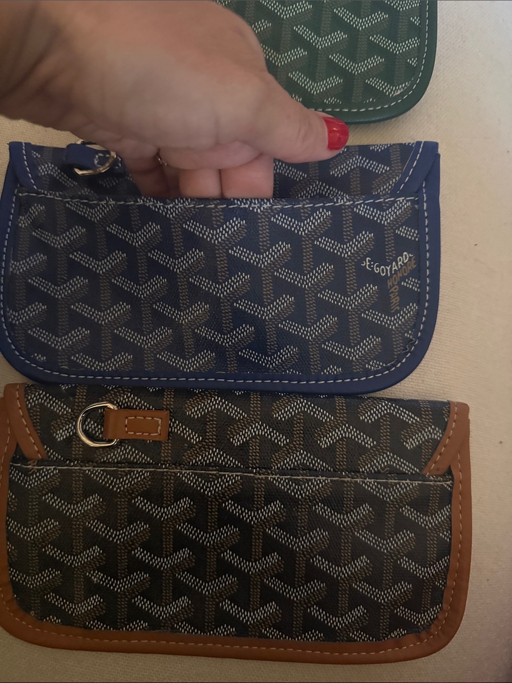 DH Gate -Inspired Tricolor Small Wallet Set - Brown, Blue & Green - Picture 6 of 11